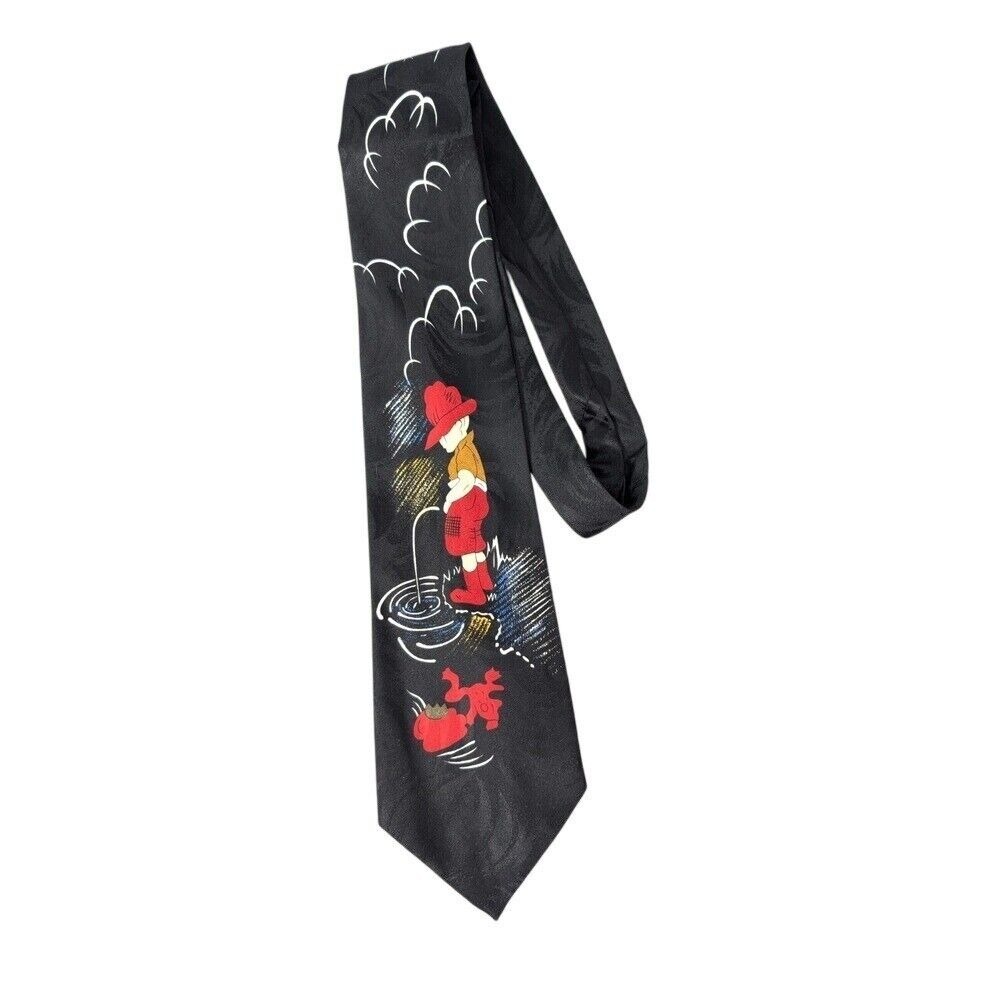 Renaissance Hand Made‎ Silk Man Pee Necktie Novelty Tie Black Men's